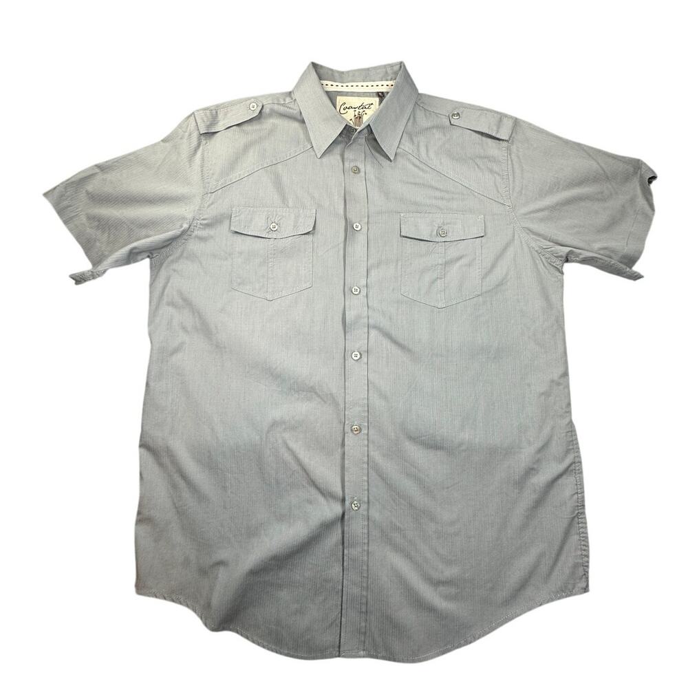 Coastal Mens Short Sleeve Button Up Shirt Cotton Blend Grey Epaulets Utility XL